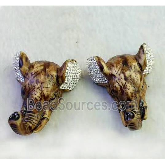 resin Elephant Head pendant paved rhinestone