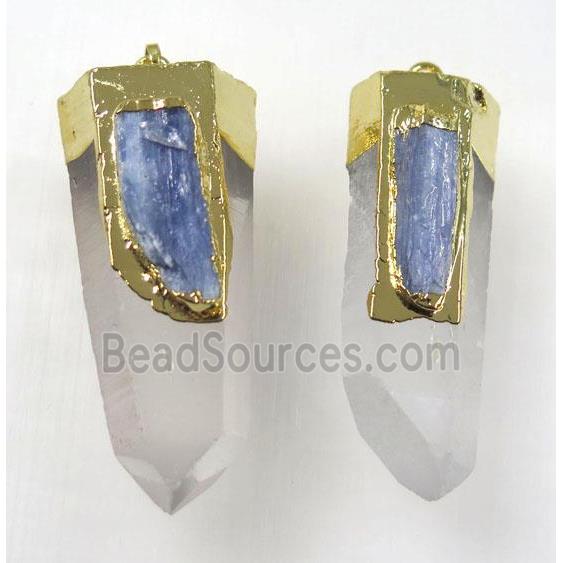 clear quartz pendant paved kyanite, gold plated