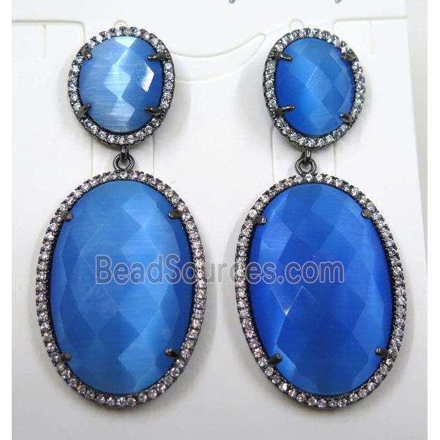 blue cats eye stone earring pave zircon