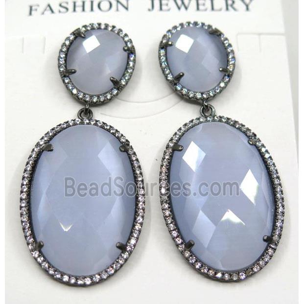 grayblue cat eye stone earring pave zircon