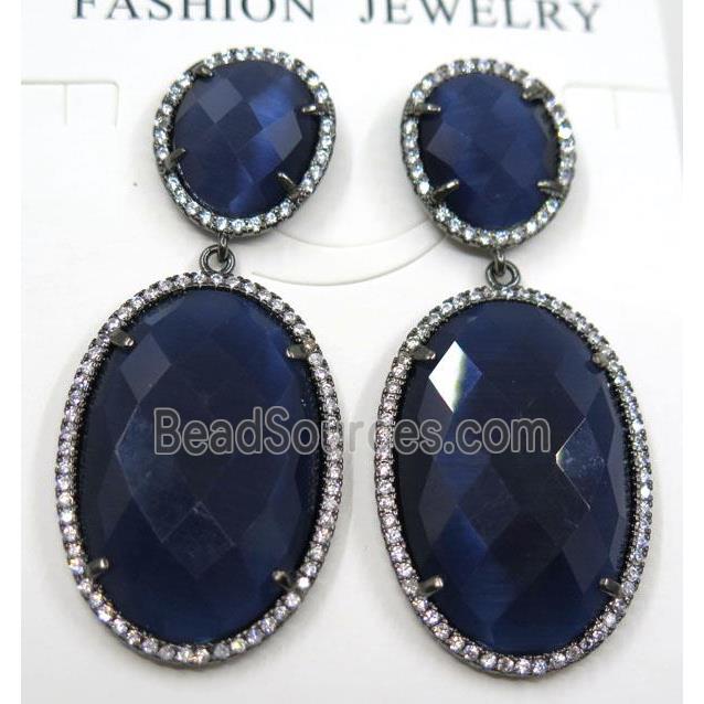 darkblue cat eye stone earring pave zircon