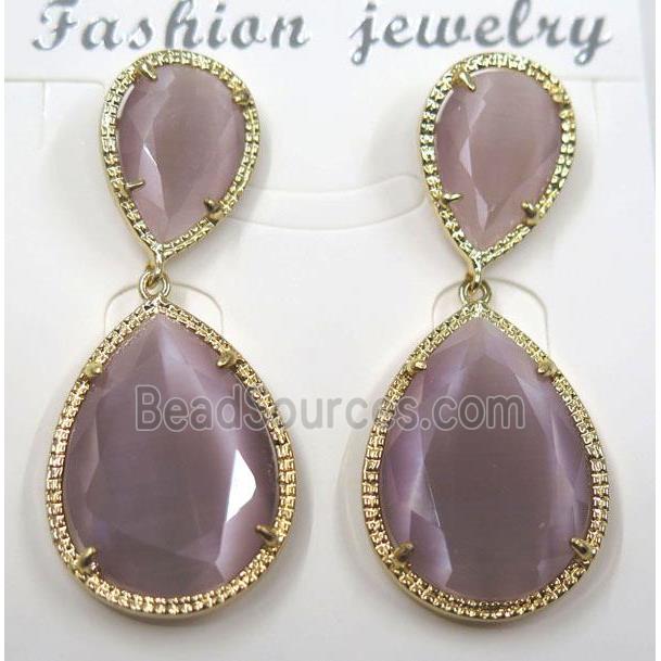 lt.purple cat eye stone earring, droplet