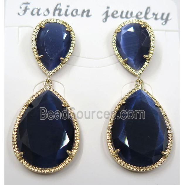 dark blue cat eye stone earring, droplet