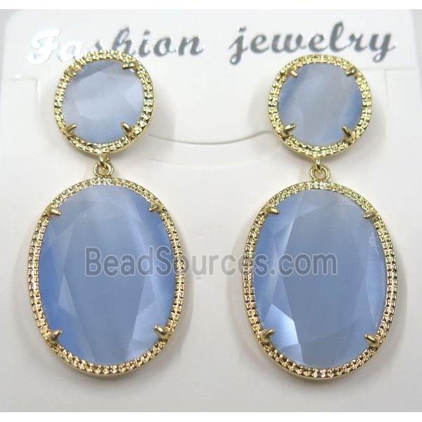 blue cat eye stone earring, oval