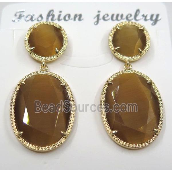 chocolate cat eye stone earring, oval