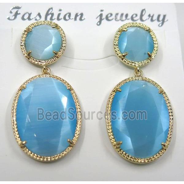 blue cat eye stone earring, oval