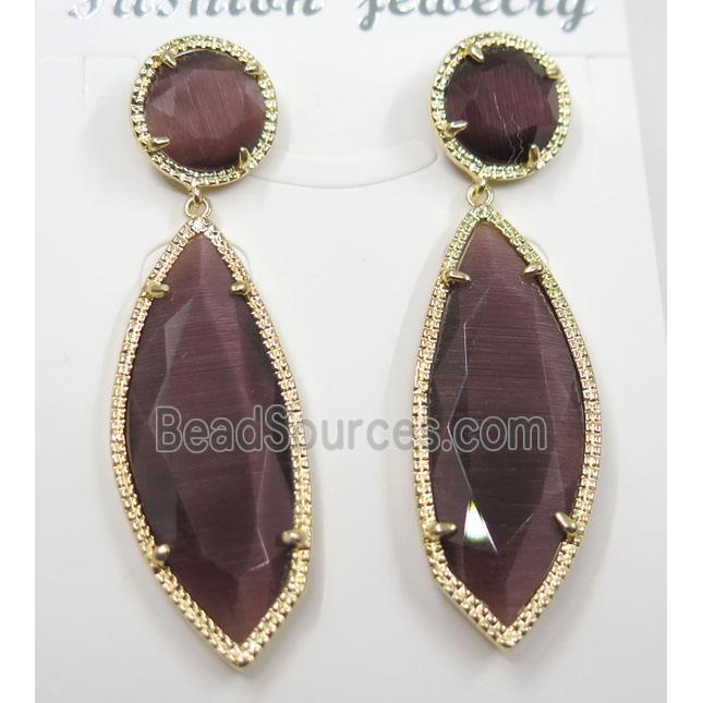 purple cat eye stone earring