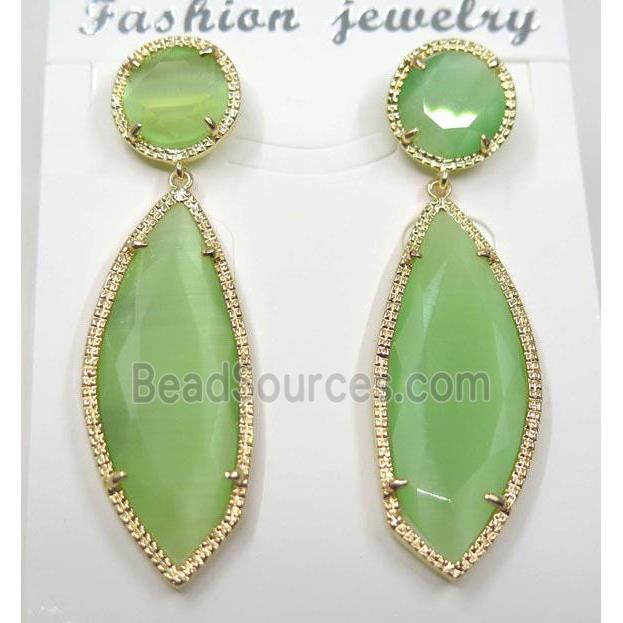 spring green cat eye stone earring