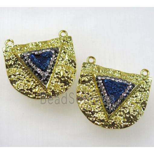 blue druzy quartz pendant with 2loops pave rhinestone, alloy, gold plated