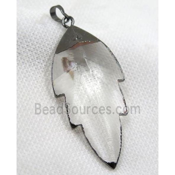 Crystal glass leaf pendant, black plated