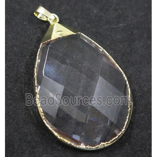 Crystal glass teardrop pendant, gold plated