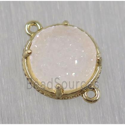 druzy agate connector, natural color, circle, gold plated