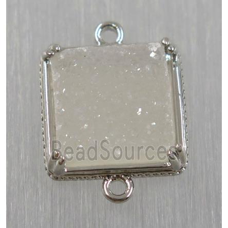 druzy agate connector, natural color, square, platinum plated