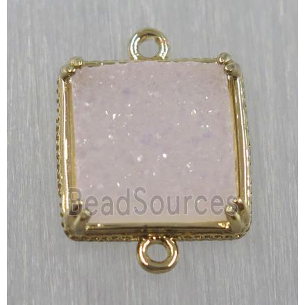 druzy agate connector, natural color, square, gold plated