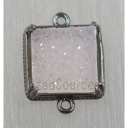 druzy agate connector, natural color, square, black plated