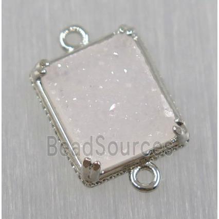 druzy agate connector, natural color, rectangle, platinum plated