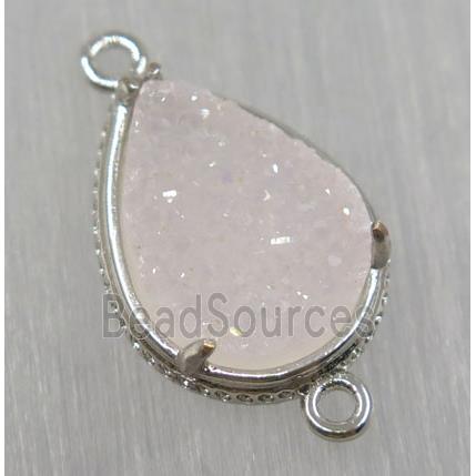 druzy agate connector, natural color, teardrop, platinum plated