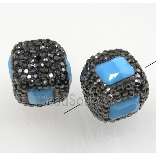 blue jade bead pave rhinestone, cube