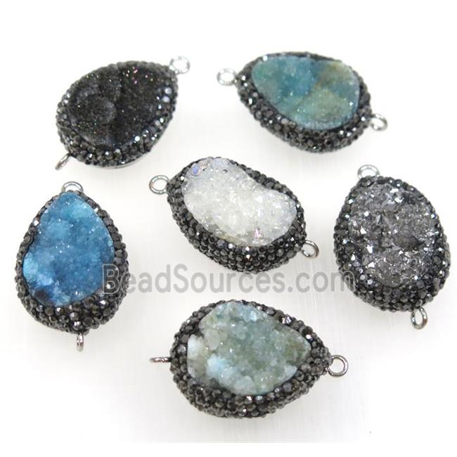 druzy quartz connector pave rhinestone, freeform, mix color