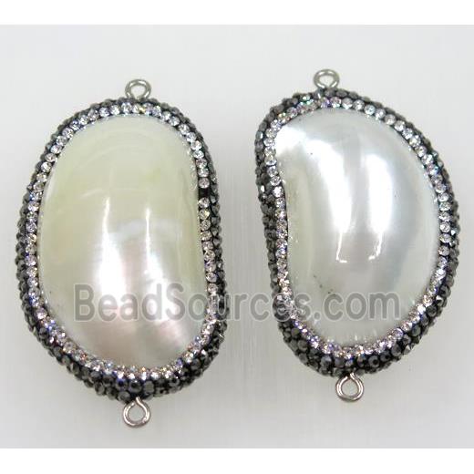 white shell pearl connector paved rhinestone, freeform