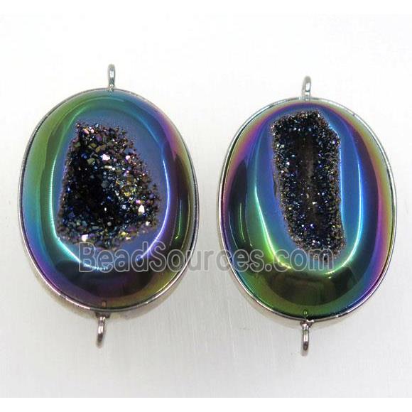 rainbow druzy agate geode oval connector