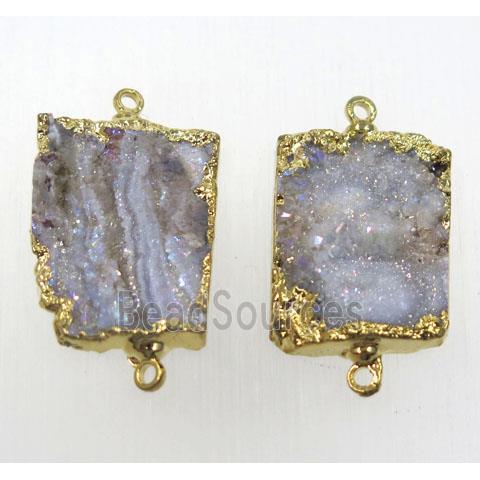 solar agate druzy rectangle connector, gold plated