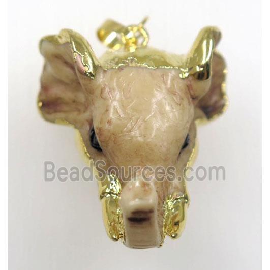 resin elephantHead pendant, gold plated