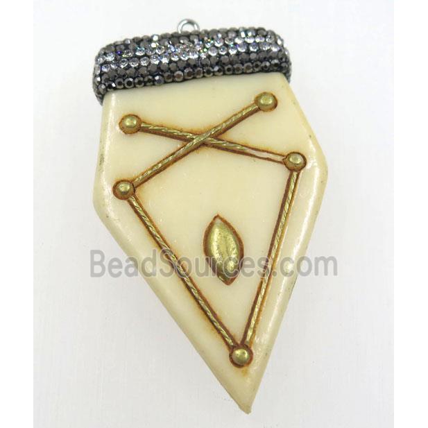 white resin arrowhead pendant paved rhinestone