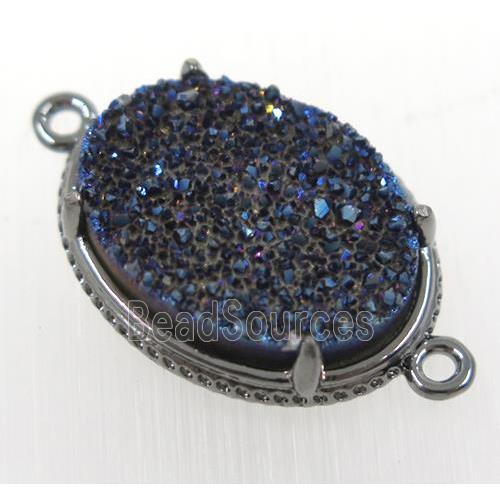 blue druzy agate oval connector, black plated