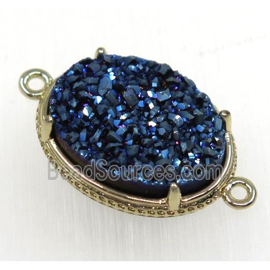 blue druzy agate connector, oval, gold plated