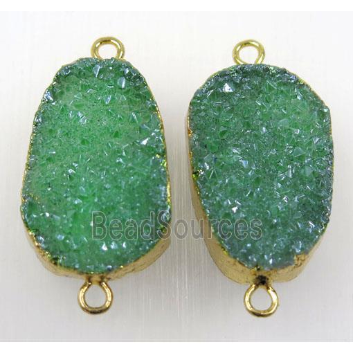 green druzy quartz connector, freeform, gold plated