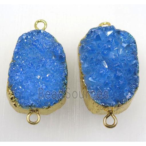 blue druzy quartz connector, freeform, gold plated