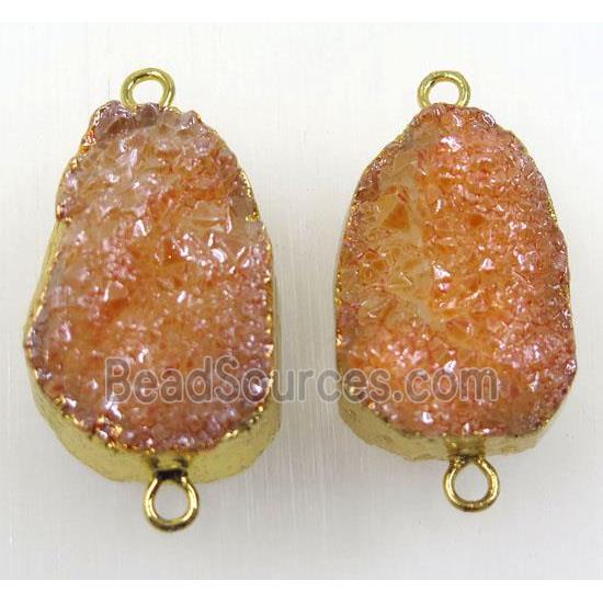 golden champagne druzy quartz connector, freeform, gold plated