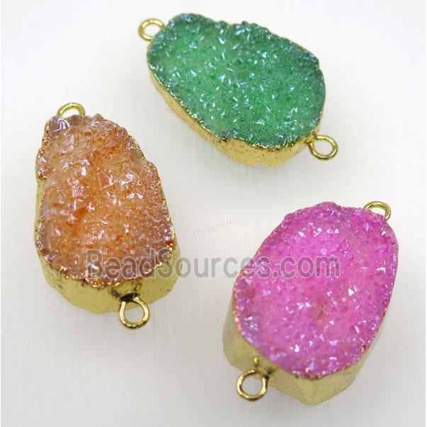 mix druzy quartz connector, freeform, gold plated