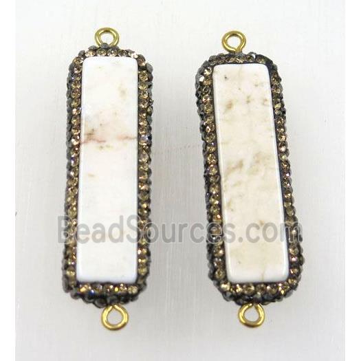 white turquoise connector paved rhinestone, rectangle