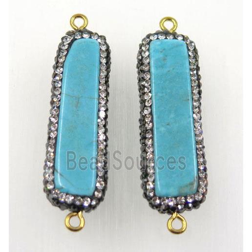 blue turquoise connector paved rhinestone, rectangle