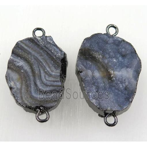 druzy solar agate connector, freeform, black plated