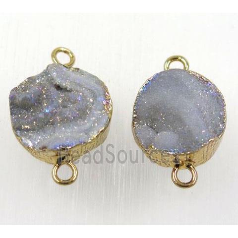 solar agate druzy connector, flat round, gold plated