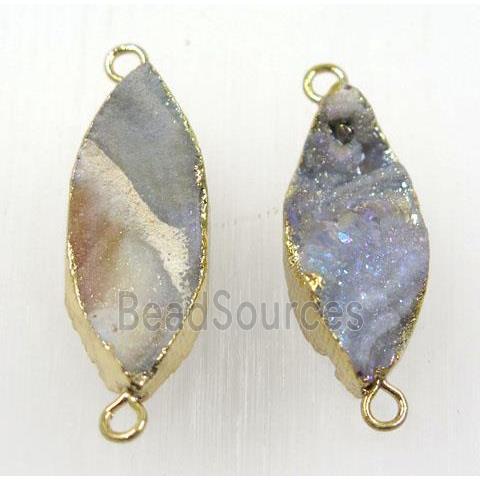 solar agate druzy Marquise connector, horse eye, gold plated