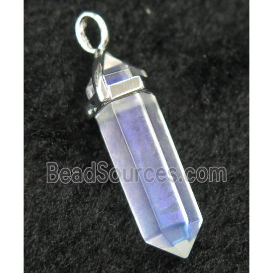 white crystal quartz bullet pendant, AB-color