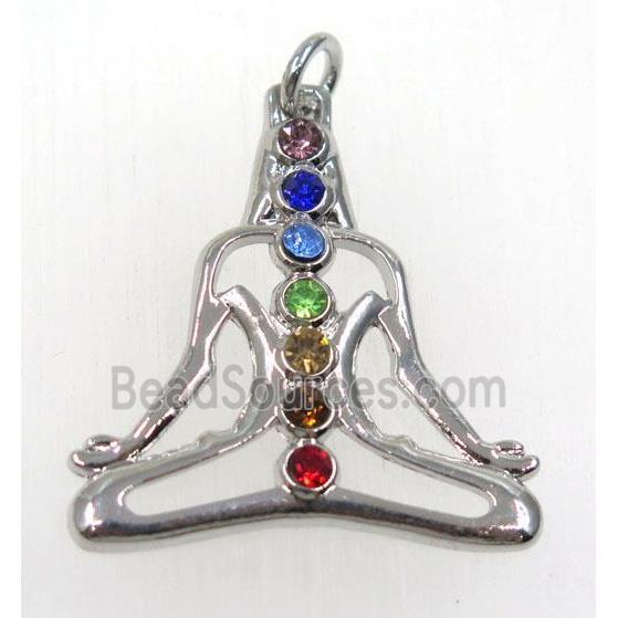 Crystal glass Chakra Pendant, alloy, platinum plated