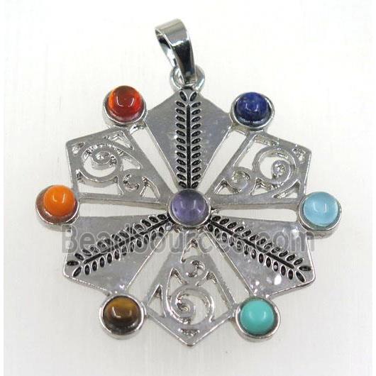 gemstone Chakra pendant, platinum plated