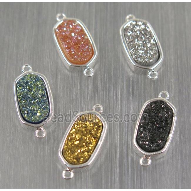 druzy quartz oval connector, mix color, silver plated