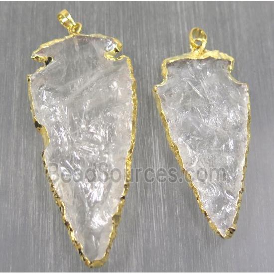 hammered Clear Quartz Arrowhead pendant, gold plated