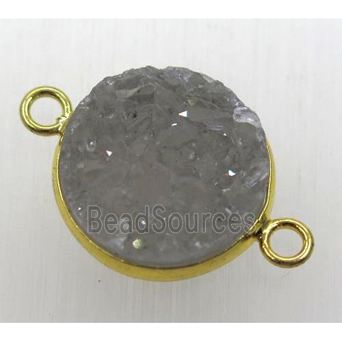 druzy agate connector, flat-round, gold plated