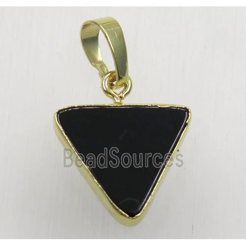 black agate triangle pendant, gold plated