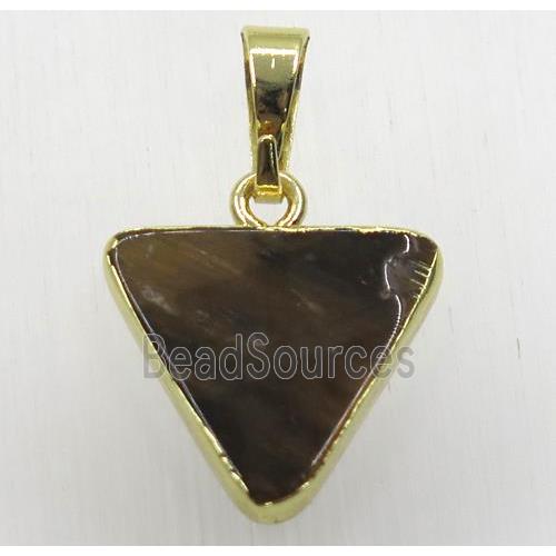 yellow tiger eye stone triangle pendant, gold plated