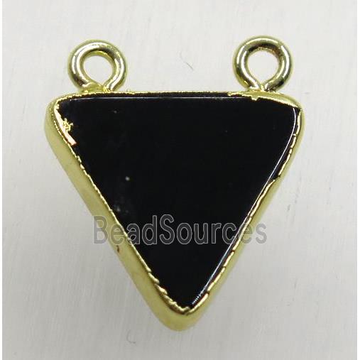 black agate onyx triangle pendant with 2loops, gold plated