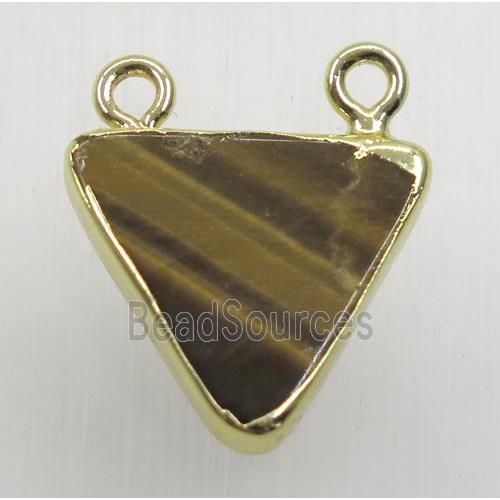 yellow tiger eye stone triangle pendant with 2loops, gold plated