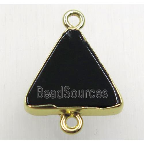 black onyx agate triangle connector, gold plated